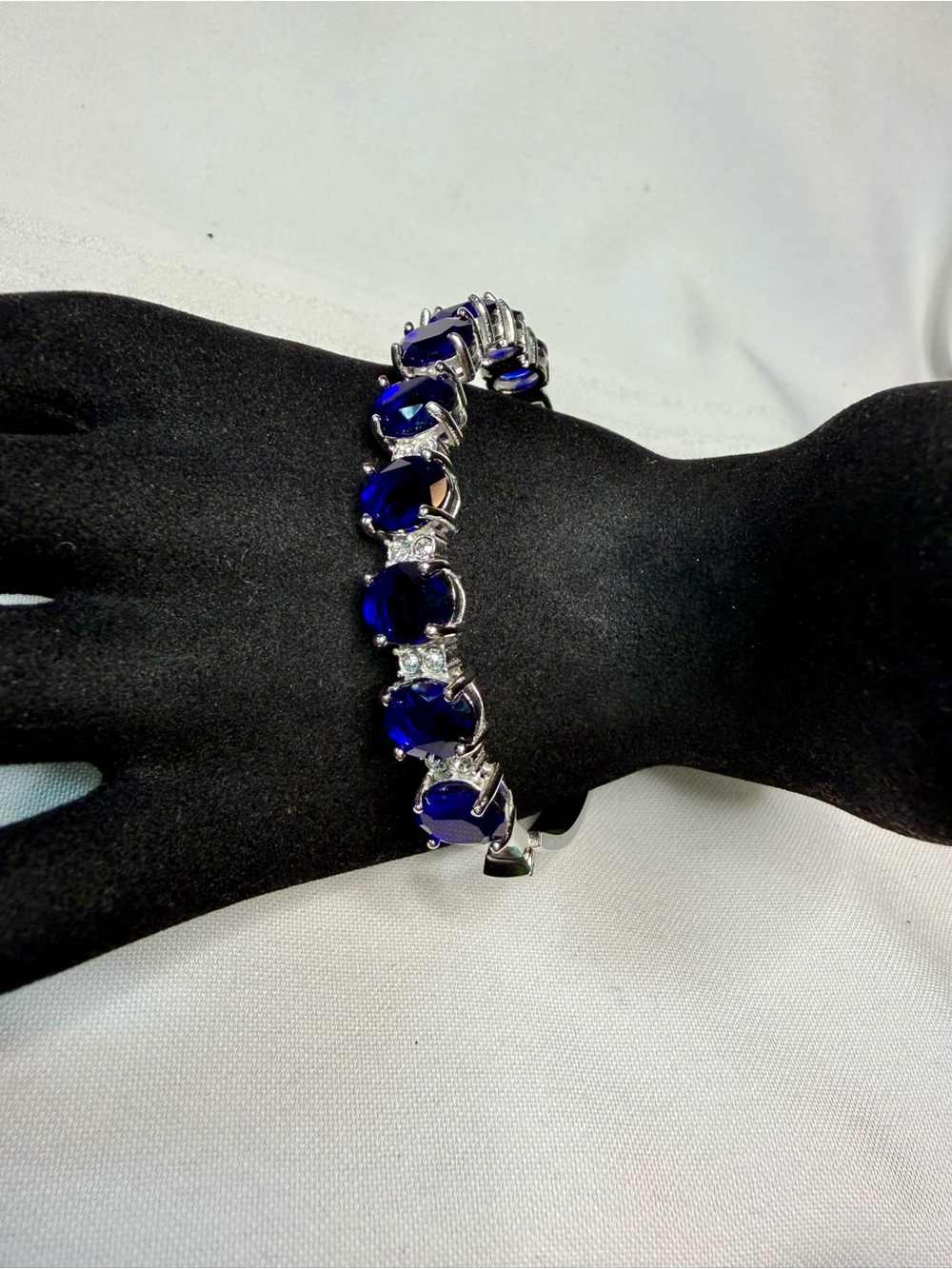 316L Stainless Steel Deep Blue Faceted Oval Simulated Sapphires Tennis Bracelet‎